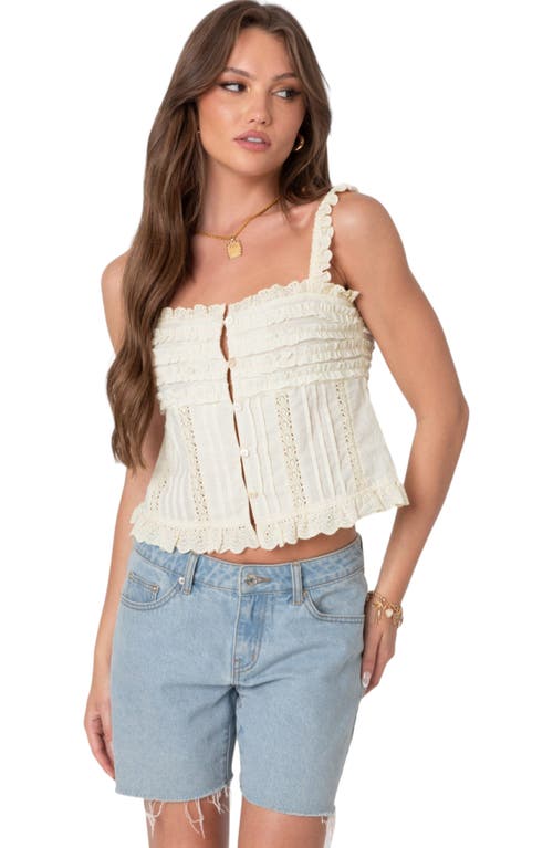 Shop Edikted Hera Ruffle Cotton Button-up Top In Cream