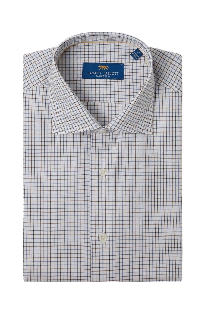 Robert Talbott Reynolds Twill Check Dress Shirt, Main, color, Brown Plaid
