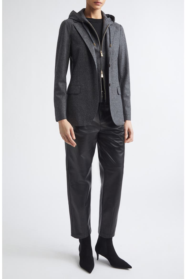 Wool Blend Flannel Blazer with Removable Hooded Bib, Alternate, color, CARBON