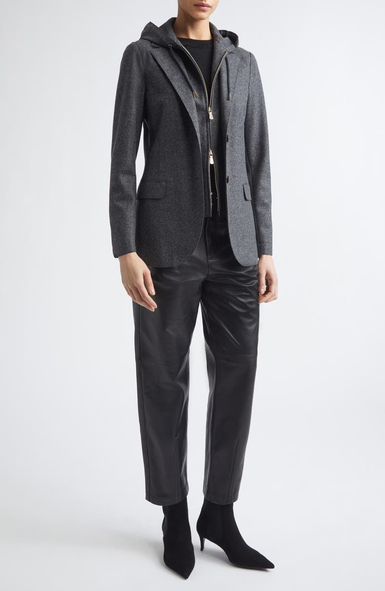 Eleventy Wool Blend Flannel Blazer with Removable Hooded Bib, Alternate, color, Carbon