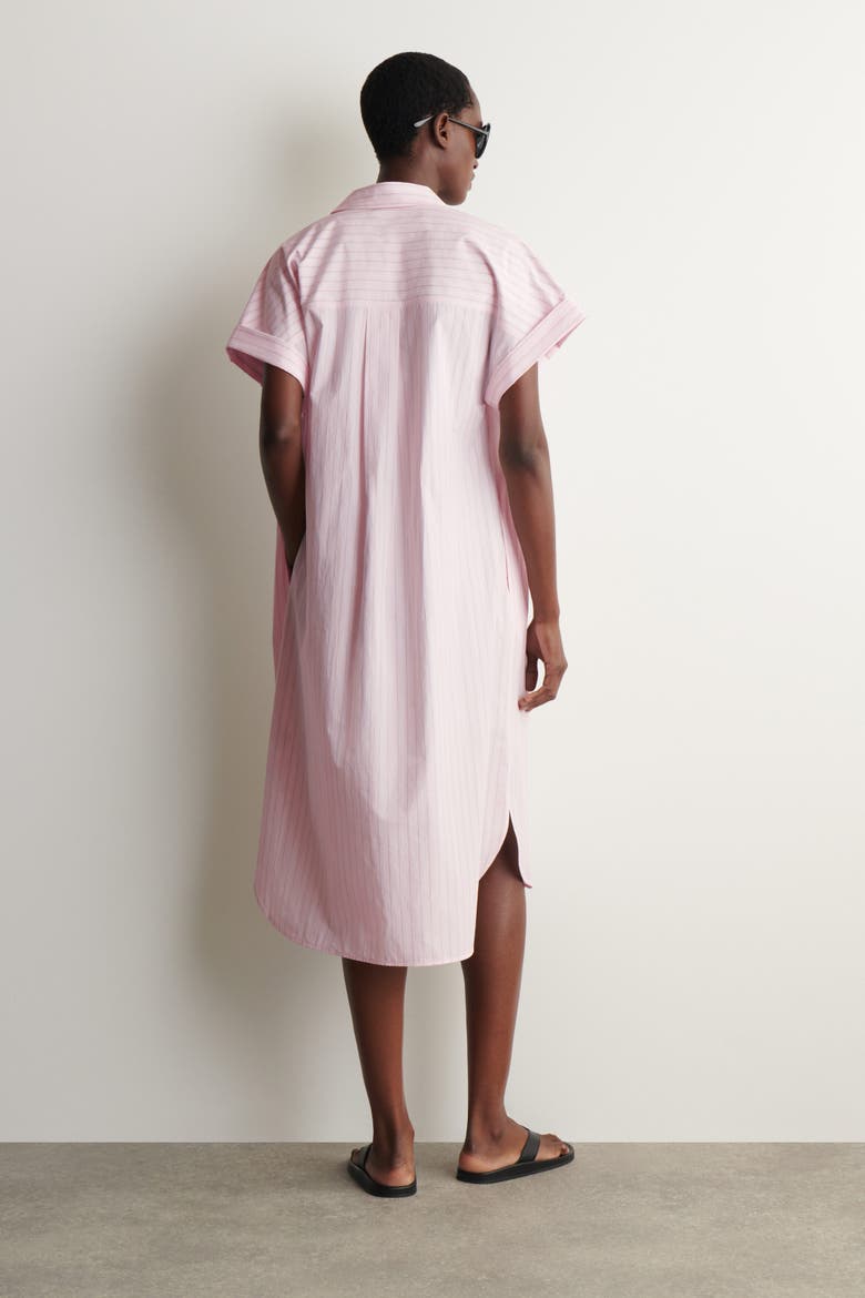 Striped Short-sleeved Cotton Shirt Dress, Alternate, color, PINK / STRIPED