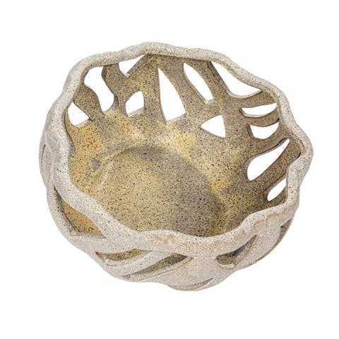 Speckled Stoneware Bread Basket with Reactive Glaze, Cream