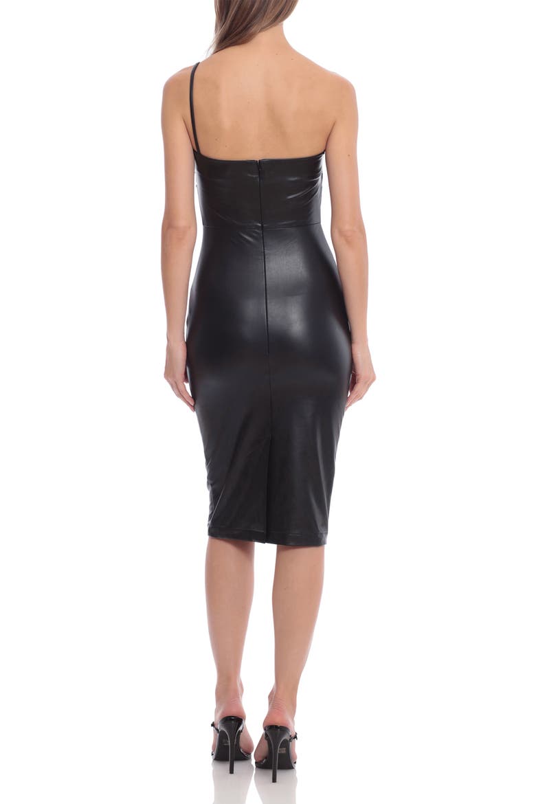 One-Shoulder Faux Leather Body-Con Dress, Alternate, color, BLACK