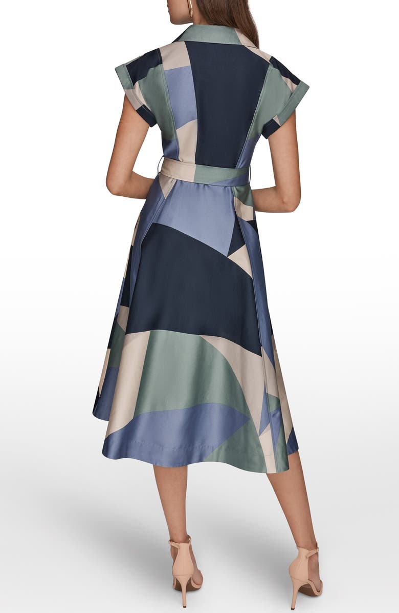 Donna Karan New York Patchwork Belted Midi Shirtdress, Alternate, color, Tempest Multi