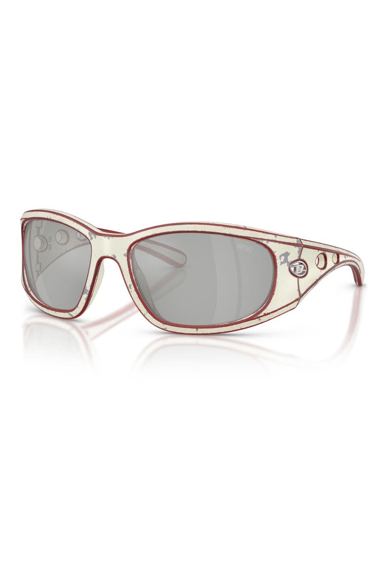 DL3012U 58mm Rectangular Sunglasses, Alternate, color, WHITE BARRELLING RED / SILVER