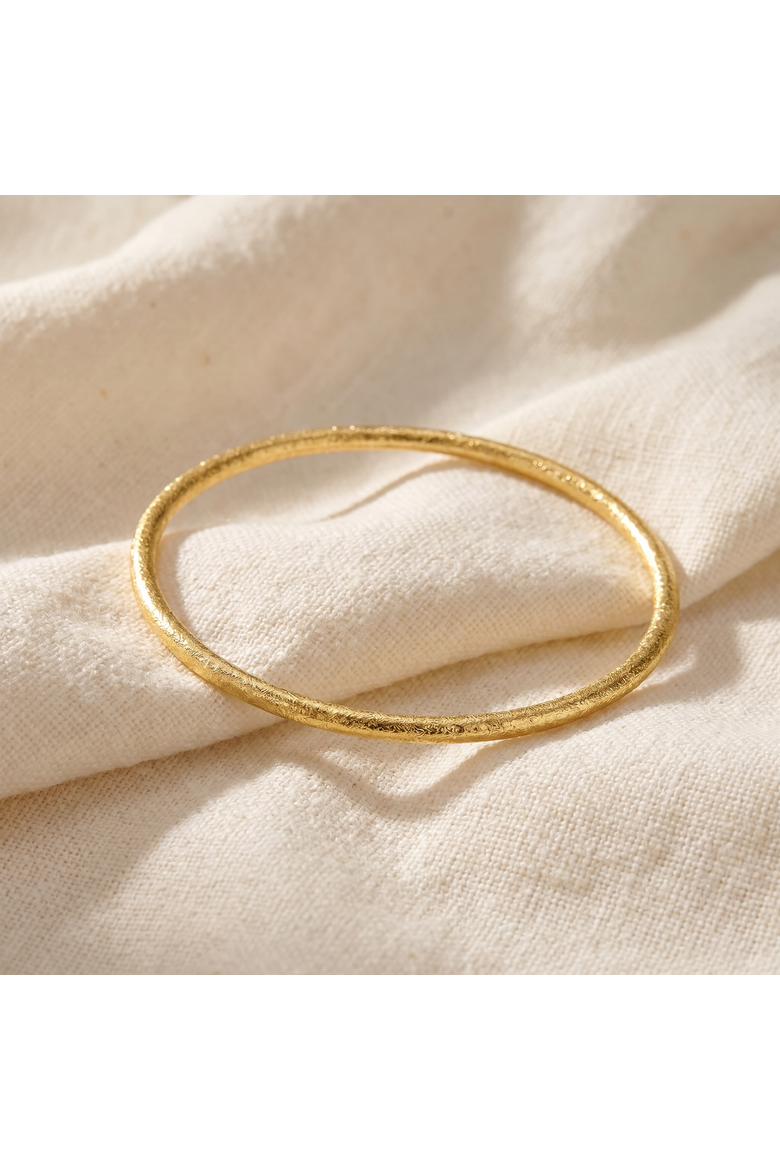 18K Gold Plated Silver Textured 3mm Slip-On Bangle Bracelet, Alternate, color, 18k Yellow Gold