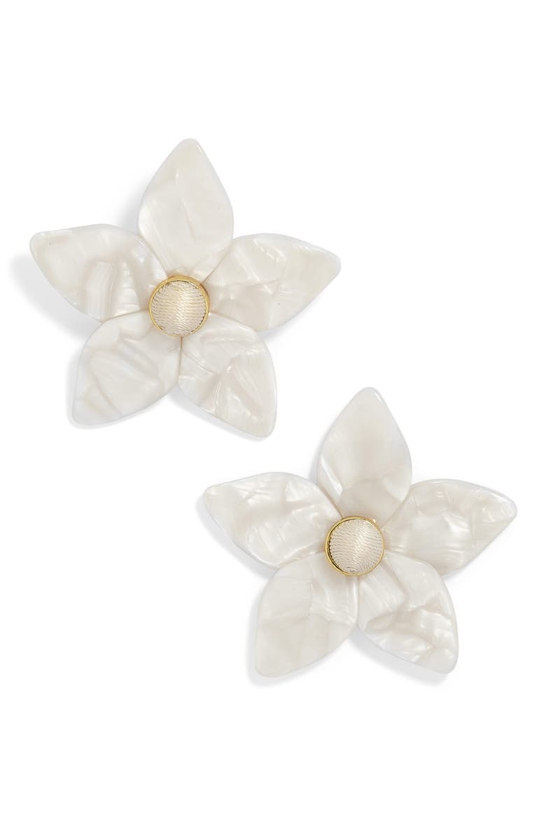 Amariella Acrylic Flower Stud Earrings, Main, color, WHITE