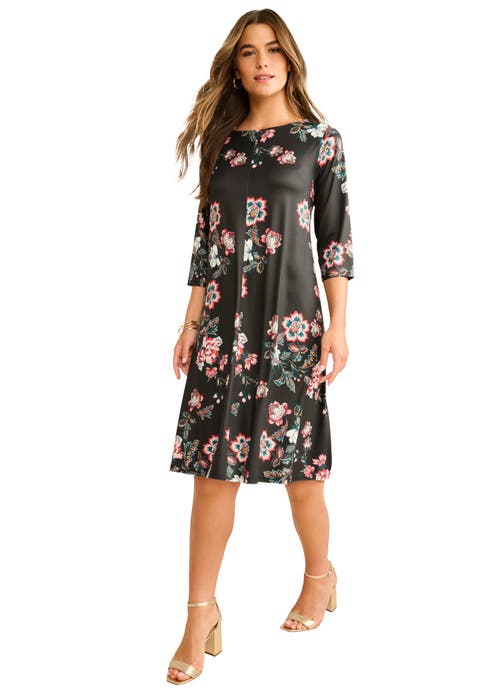 Plus Size 3/4 Sleeve Boatneck Swing Dress