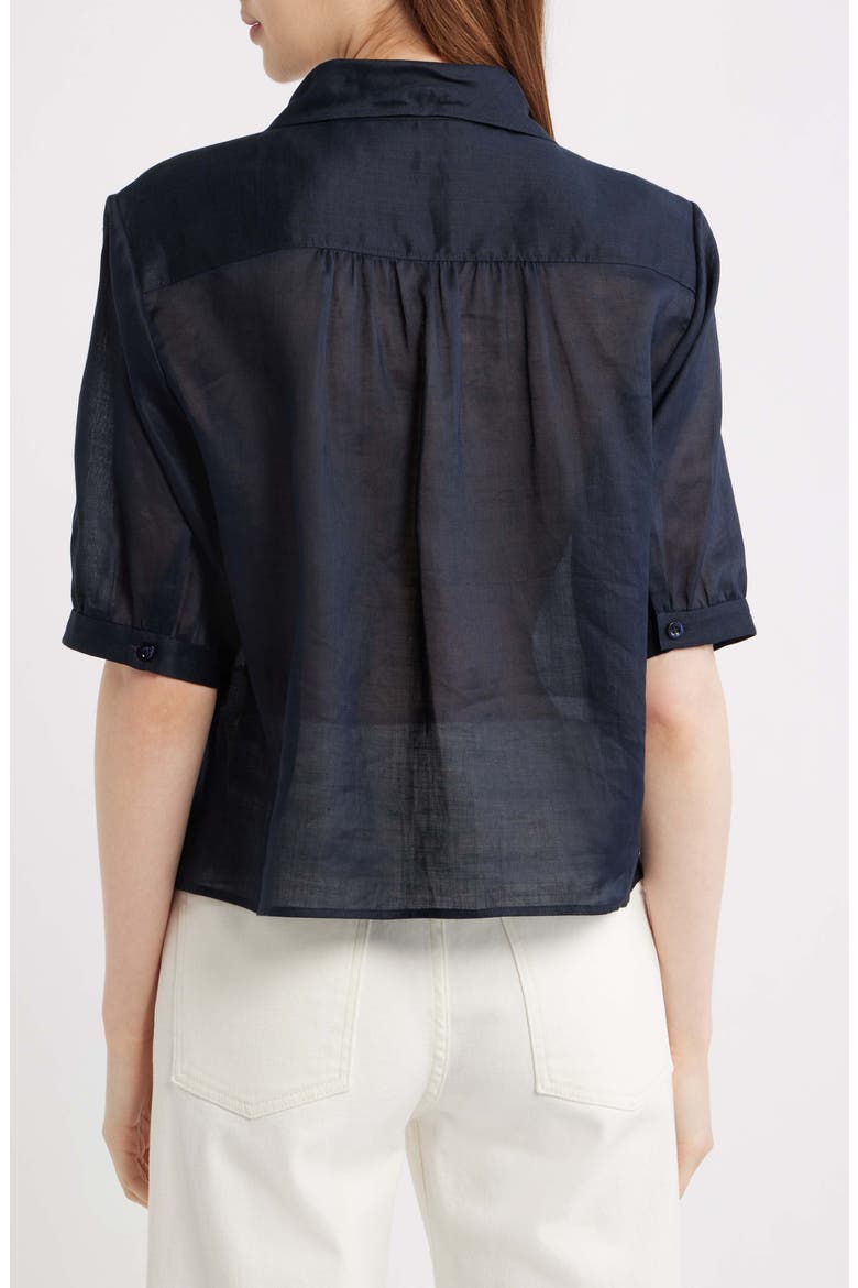 The Novelist Tie Neck Button-Up Shirt, Alternate, color, NAVY