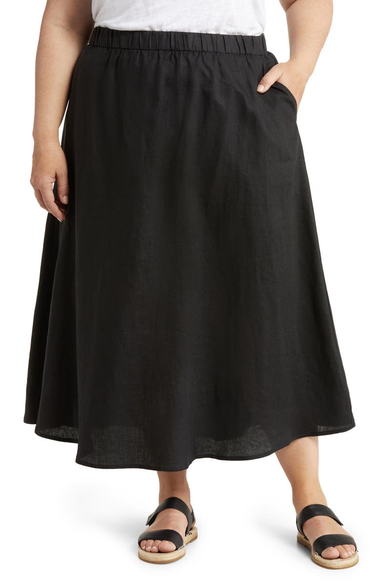 Eileen Fisher A-Line Organic Linen Midi Skirt, Main, color,