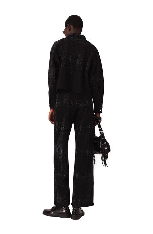 Maje Rhinestone Denim Shirt In Black