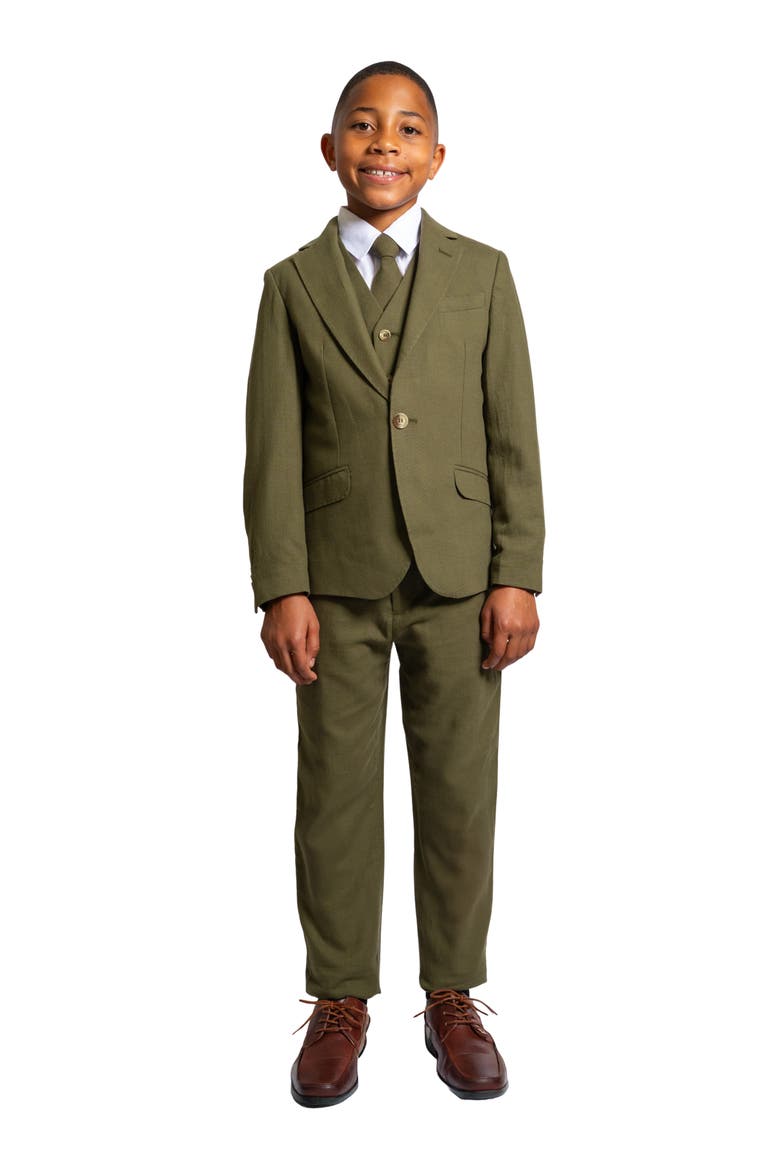 Kids' Oasis Safari Linen Blend Five-Piece Suit, Main, color, OLIVE
