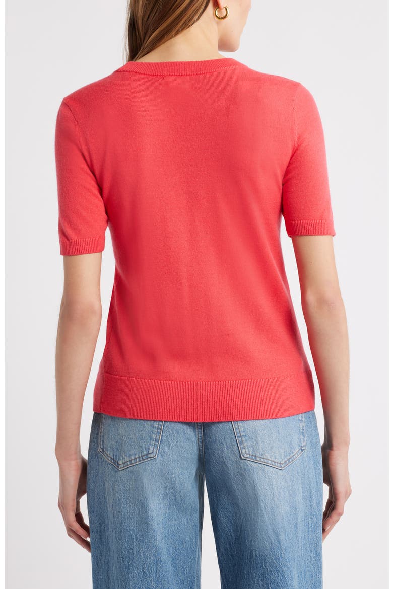 Short Sleeve Merino Wool Blend Sweater Top, Alternate, color, RED GERANIUM