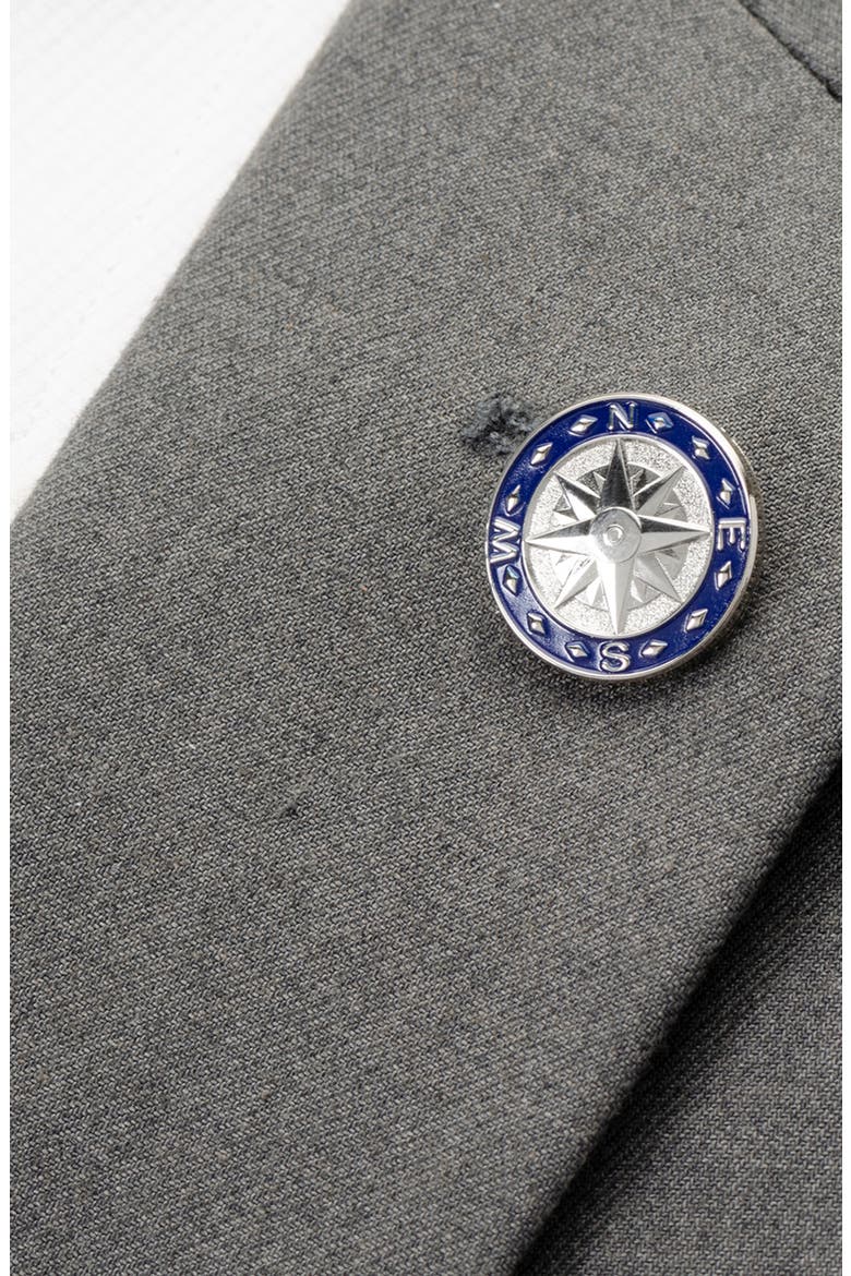 Blue Compass Lapel Pin, Alternate, color, SILVER
