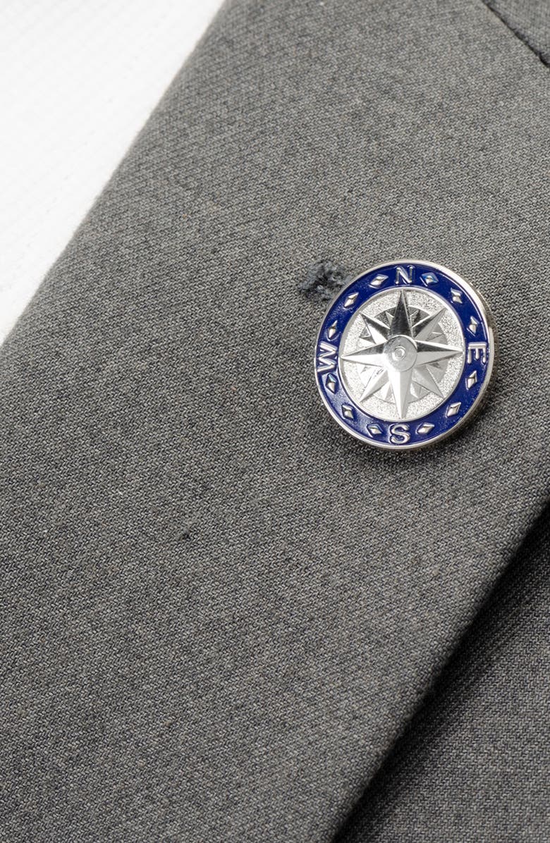 Cufflinks, Inc. Blue Compass Lapel Pin, Alternate, color, Silver