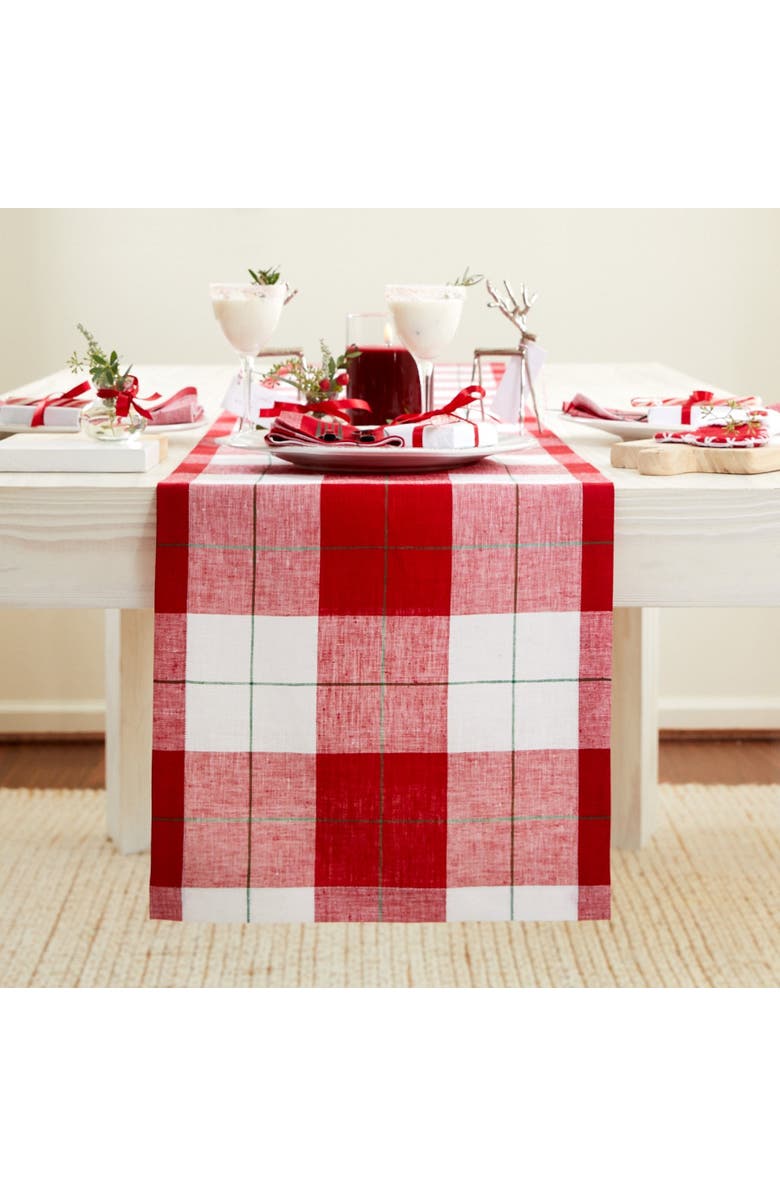 Solino Home Linen Table Runner for Dining Table, Holiday and Everyday Table Decor - Very Merry Plaid, Main, color, Very Merry
