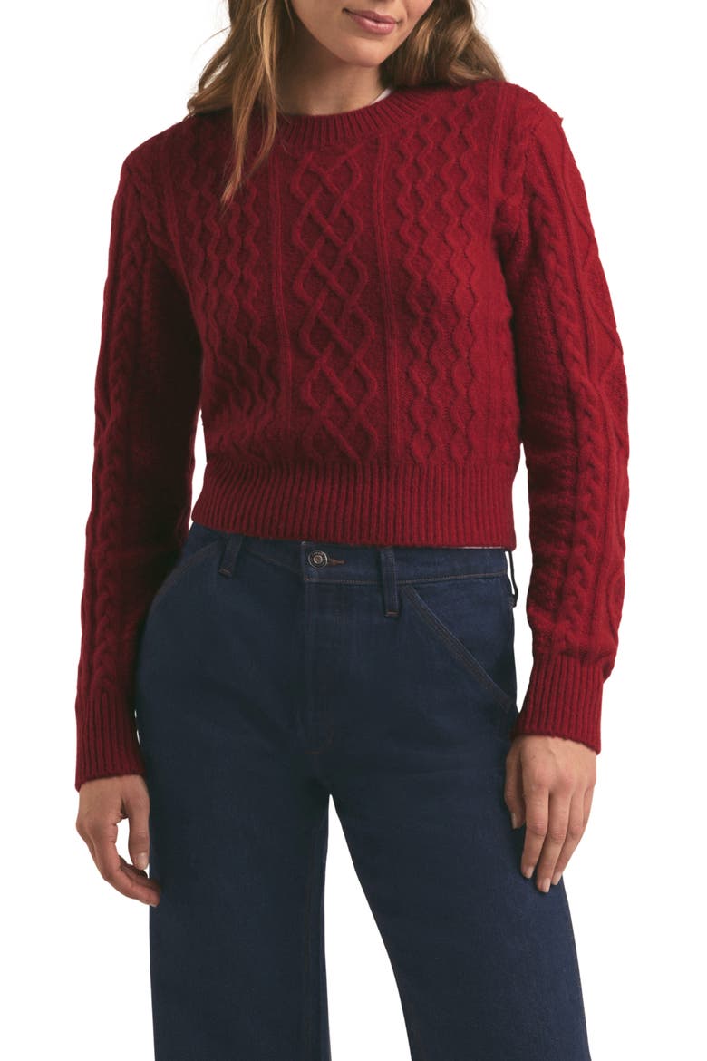Wool & Cashmere Blend Cable Crewneck Sweater, Main, color, HAUTE ROUGE