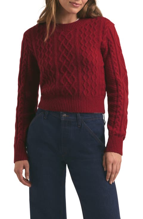 Wool & Cashmere Blend Cable Crewneck Sweater