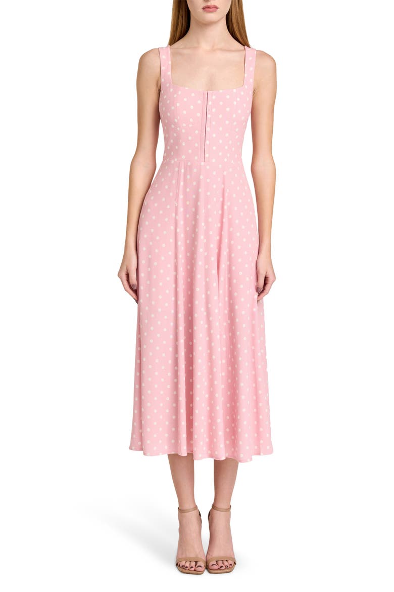 Leonie Polka Dot Corset Midi Dress, Main, color, PINK POLKA DOT
