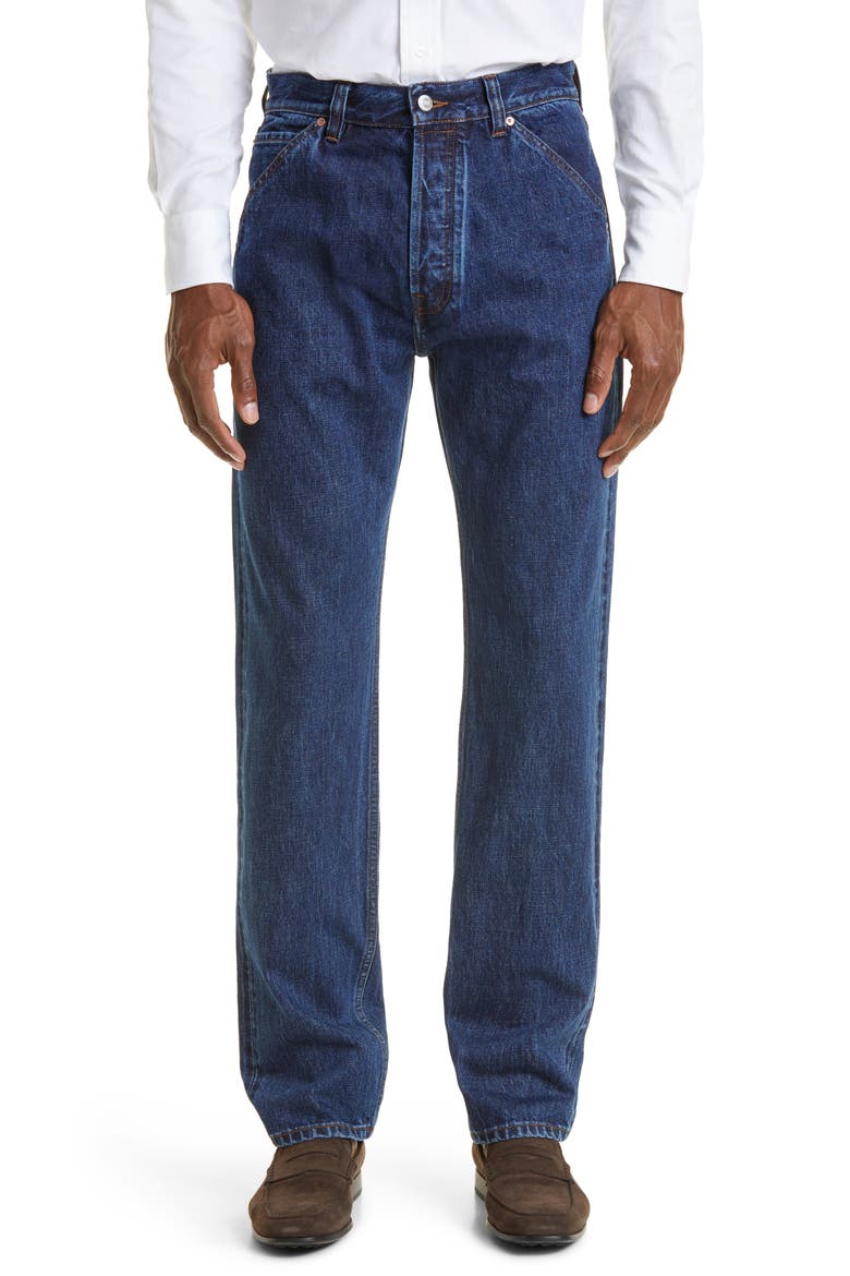 Selvedge Denim Straight Leg Jeans, Main, color, BLUE