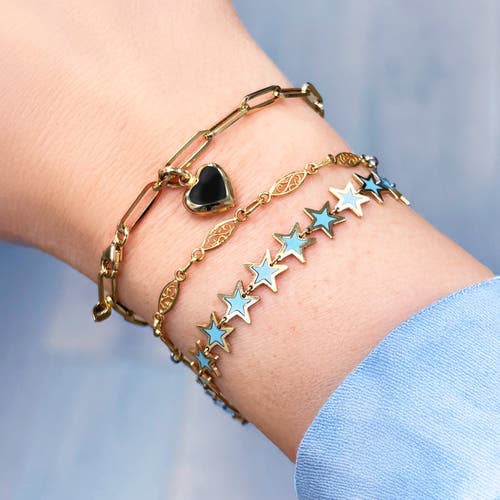 The Lovery Fine Jewelry Onyx Heart Paperclip Bracelet In Gold