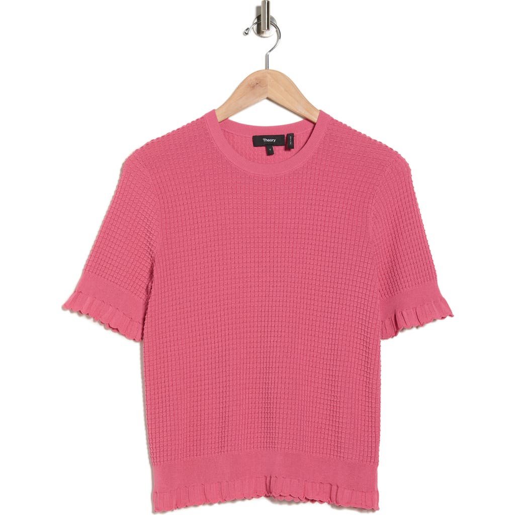 Theory Bristol Lace Trim Waffle Knit Sweater Top In Pink