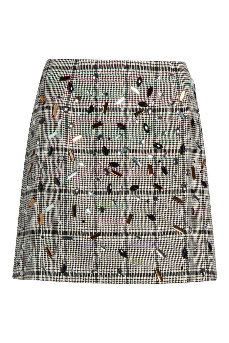 Embellished Plaid Miniskirt, Alternate, color, BLACK AND WHITE PLAID