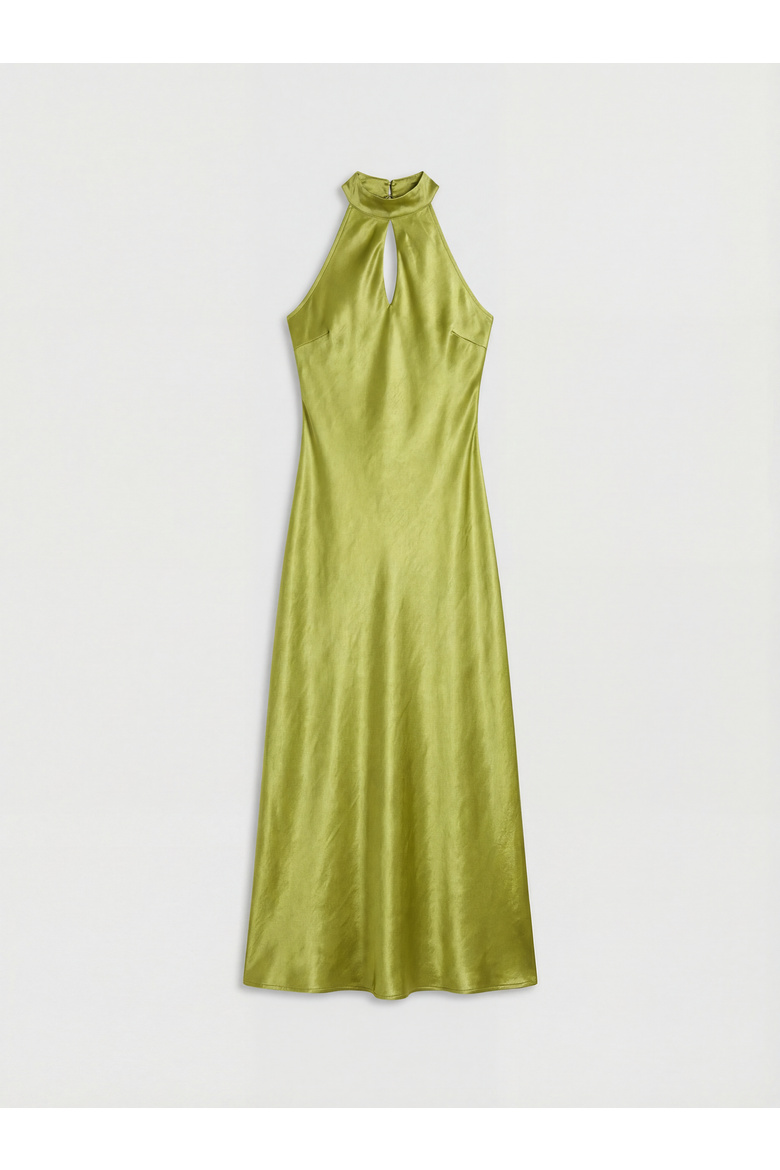 Satin Tie Neck Cowl Maxi Dress, Alternate, color, Olive