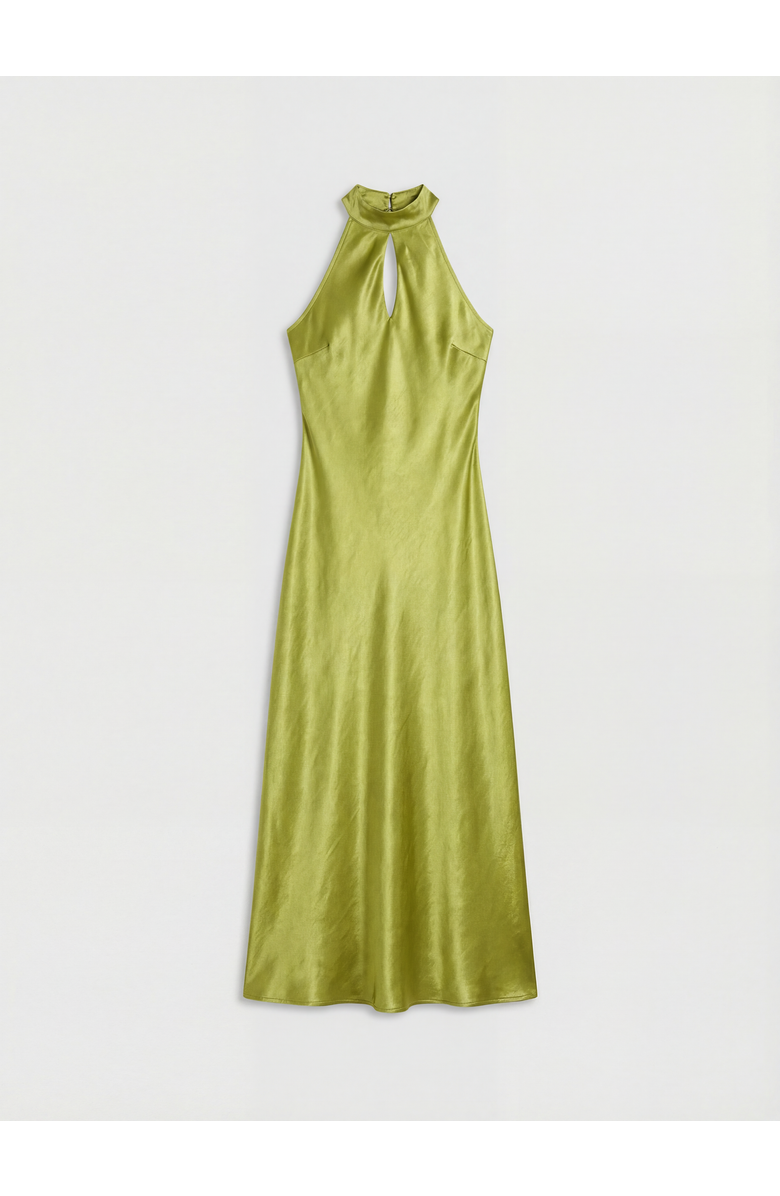 Warehouse Satin Tie Neck Cowl Maxi Dress, Alternate, color, Olive