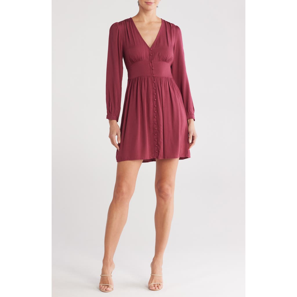 Lovestitch Long Sleeve Button Front Dress In Wine