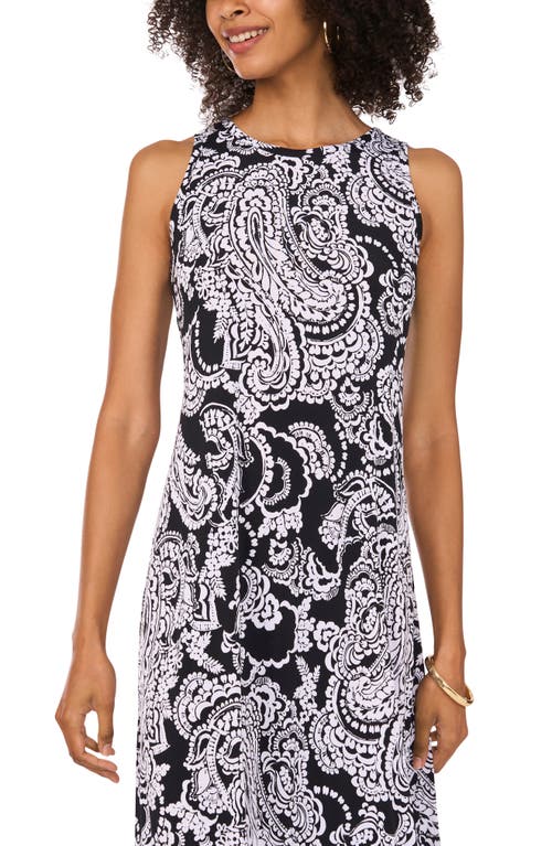 Shop Vince Camuto Paisley Sleeveless Jersey Maxi Dress In Rich Black Multi
