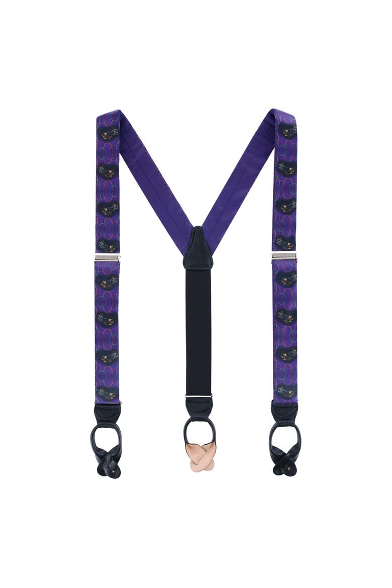Mardi Gras Celebration Silk Button End Suspenders, Alternate, color, Purple