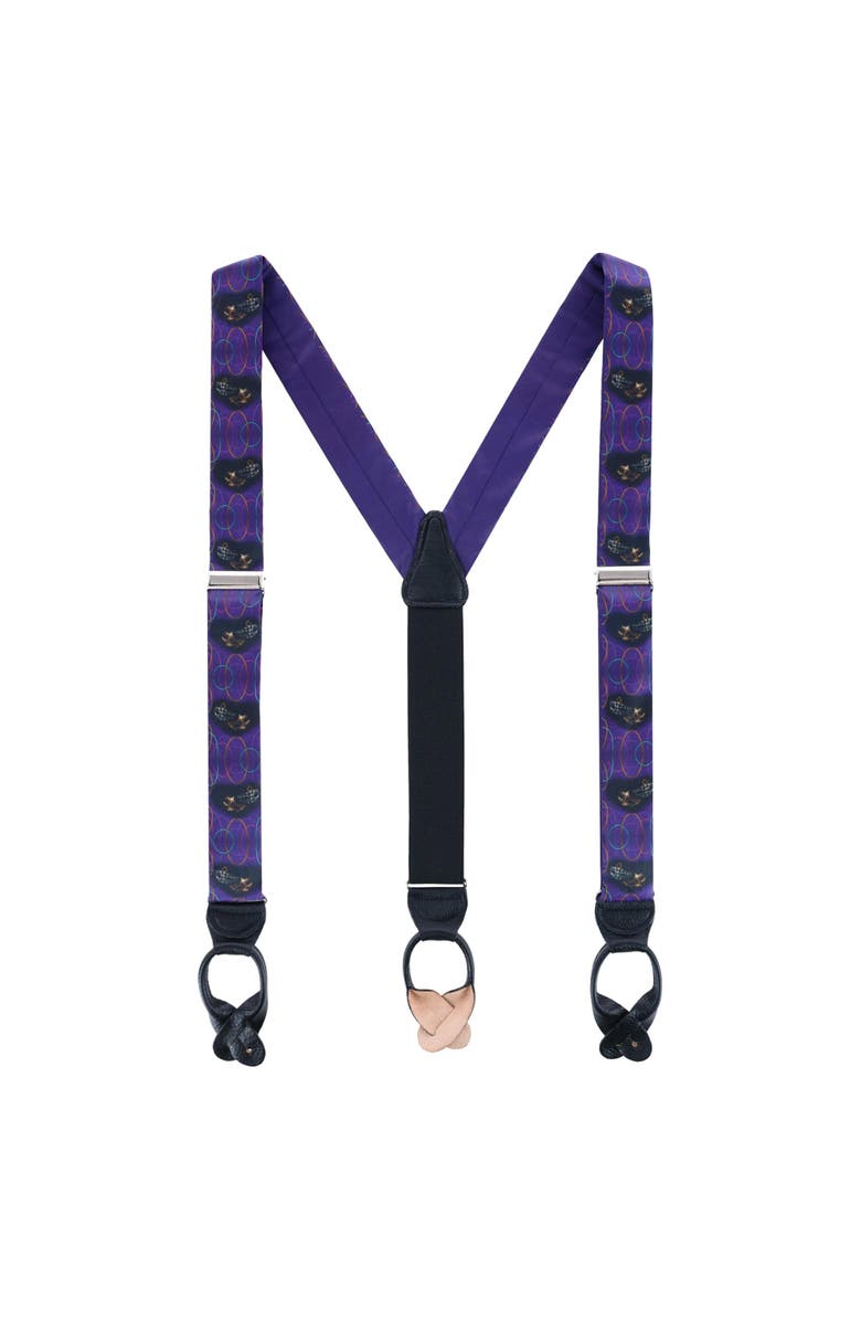 Trafalgar Mardi Gras Celebration Silk Button End Suspenders, Alternate, color, Purple