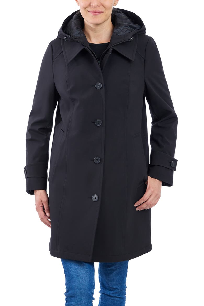 Water Resistant Bonded Raincoat with Bib Detail, Main, color, BLACK