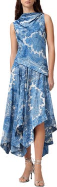 AllSaints Prue Paisley Floral Asymmetric Hem Dress