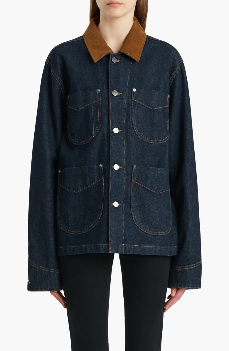Khaite Wyatt Corduroy Collar Denim Chore Coat, Main, color, Benson