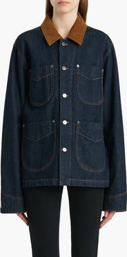 Khaite Wyatt Corduroy Collar Denim Chore Coat