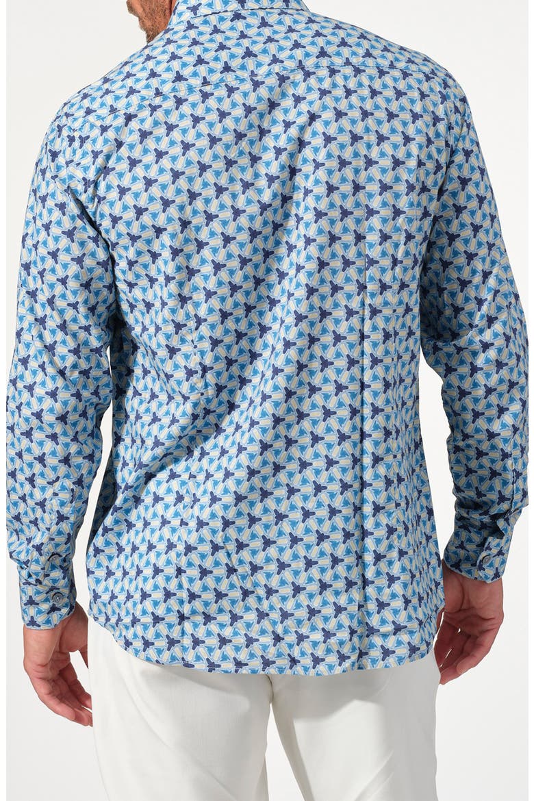 Soleil Tile Print Button-Up Shirt, Alternate, color, MARINE