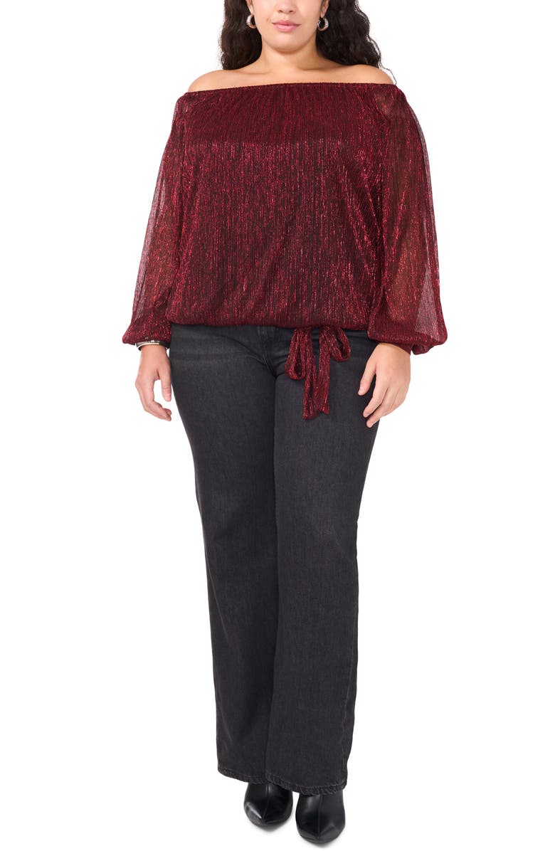 Vince Camuto Metallic Off the Shoulder Tie Hem Top, Alternate, color, 