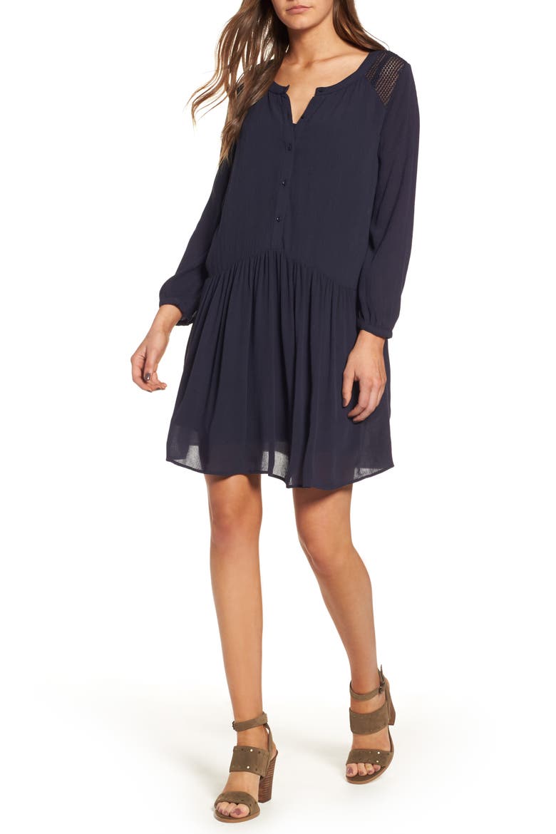 Button Front Dress, Main, color, NAVY NIGHT