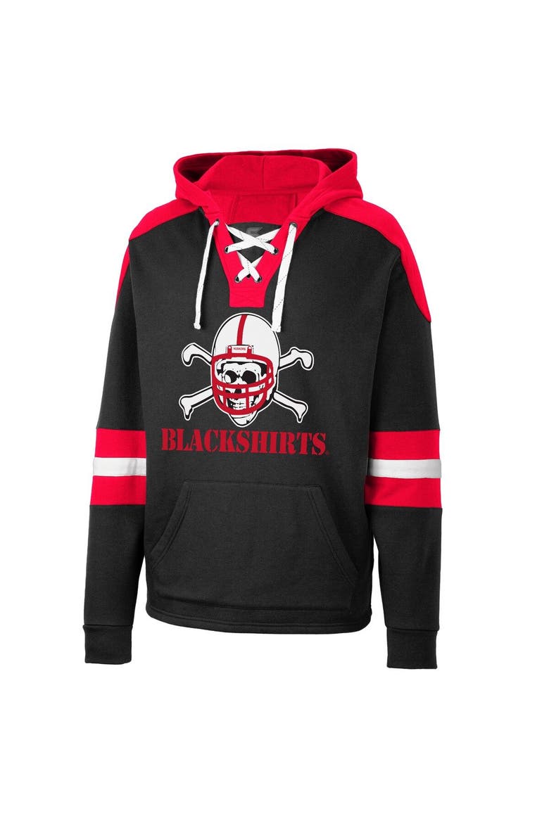 Men's Colosseum Black Nebraska Huskers Lace-Up 4.0 Pullover Hoodie, Alternate, color, Black