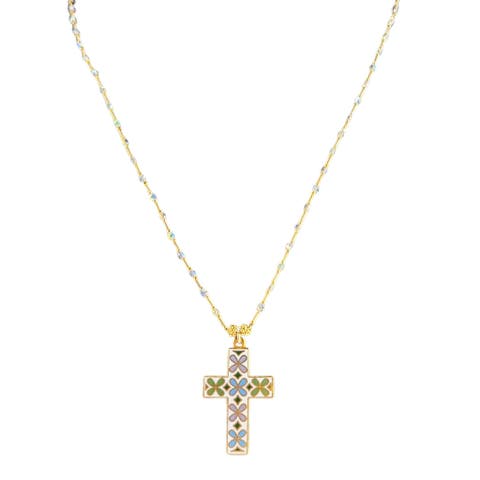 1890's White Enamel Small Cross Necklace