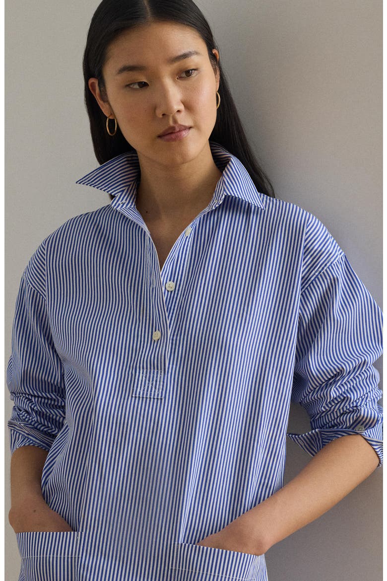 Striped Cotton Broadcloth Shirtdress, Alternate, color, BLUE/ WHITE