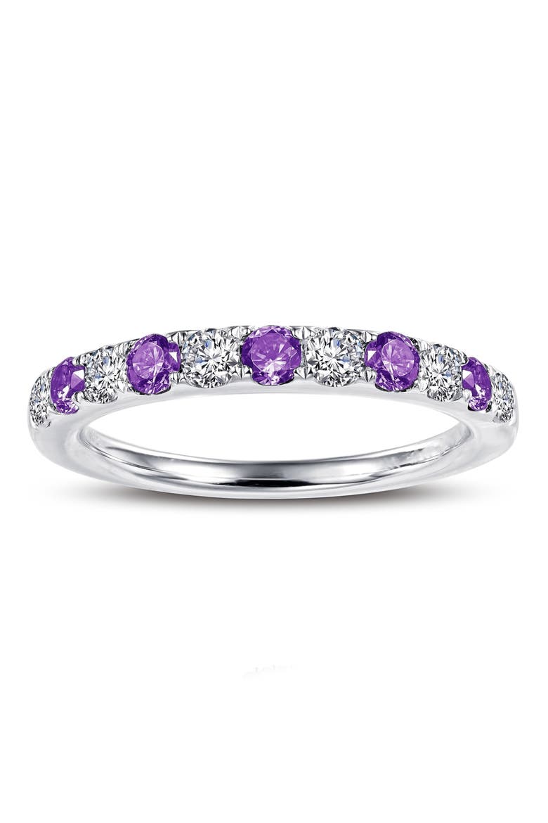 Simulated Diamond Birthstone Band Ring, Alternate, color, FEBRUARY - PURPLE/ SILVER