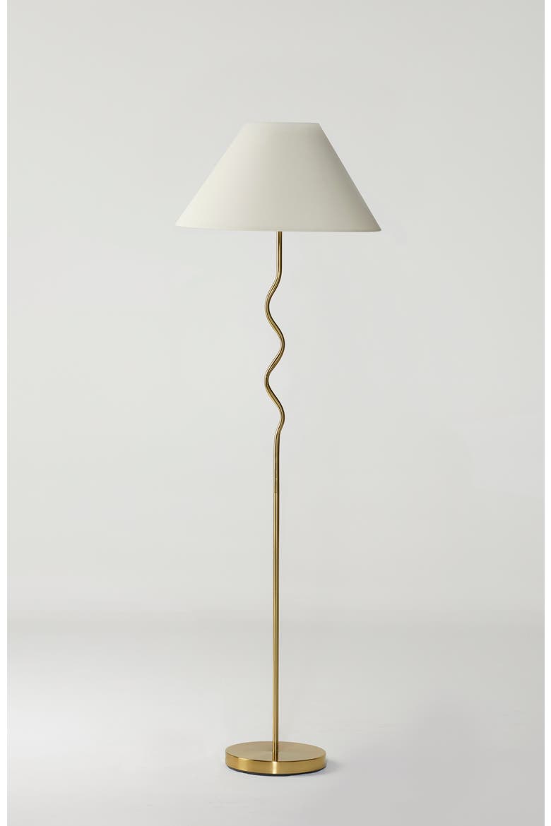 Squiggle 62" LED Modern Wavy Floor Lamp with Fabric Shade, Bulb Included, Main, color, Antique Brass