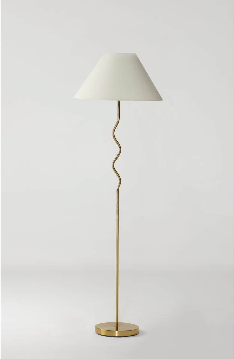 Brightech Squiggle 62" LED Modern Wavy Floor Lamp with Fabric Shade, Bulb Included, Main, color, Antique Brass