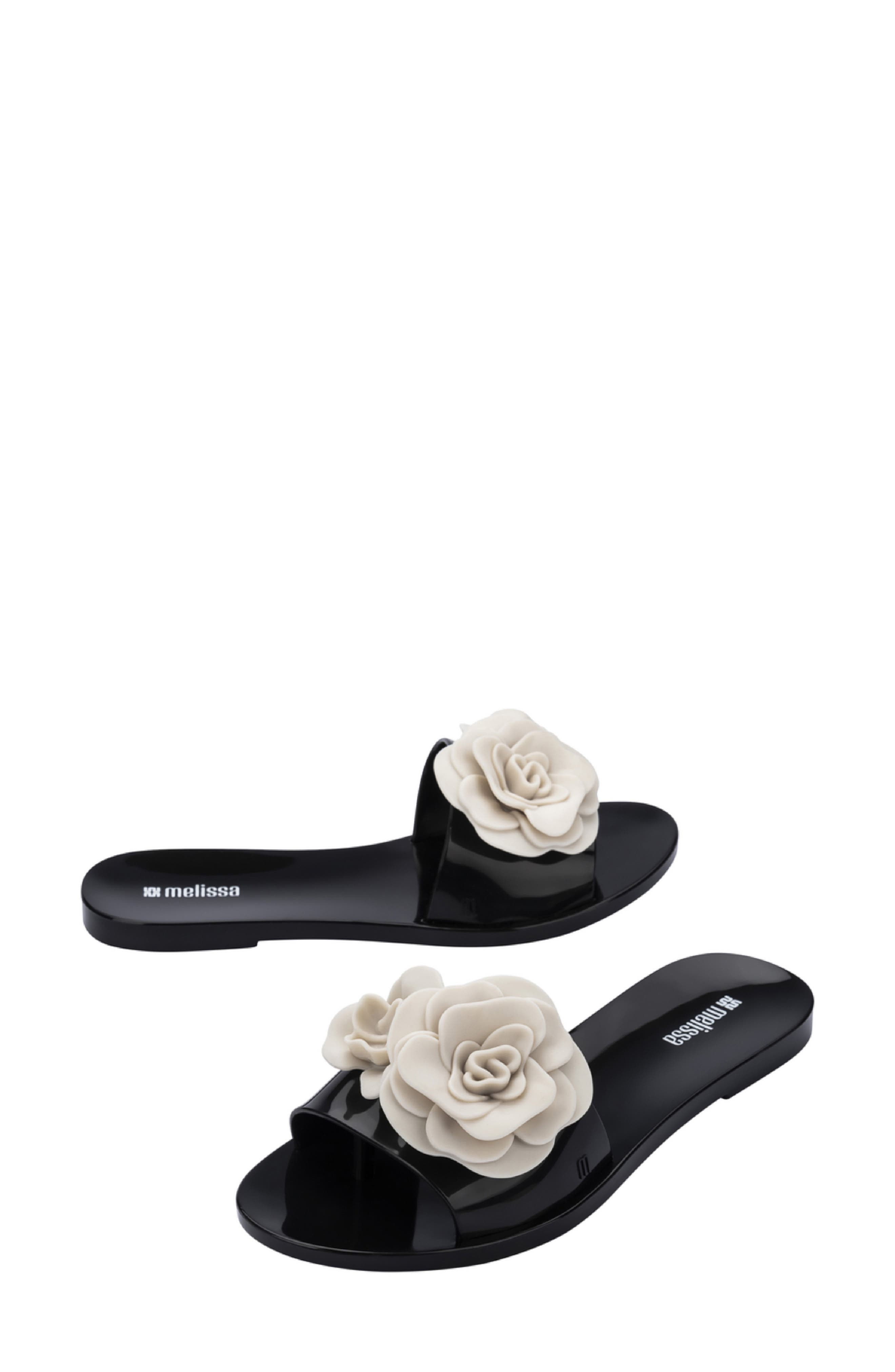 Melissa Babe Petals Slide Sandal, Alternate, color, Black/Beige