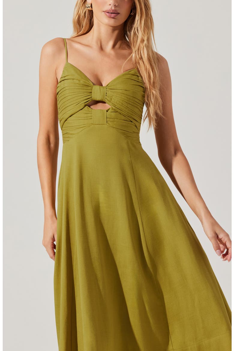 Celina Pleated Cutout Midi Sundress, Alternate, color, CHARTREUSE