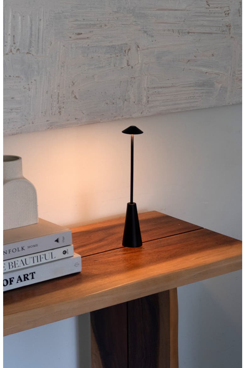 Enoki 12" Portable USB-Rechargeable LED Bistro Table Lamp with Slim Matte Black Stem and 3-Way Touch Dimming, Alternate, color, Classic black