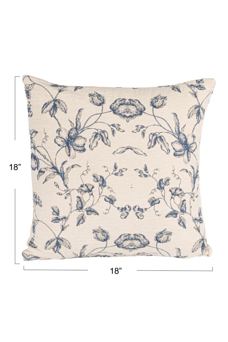 Floral Patterned Cotton and Linen Pillow, Blue, Alternate, color, Blue